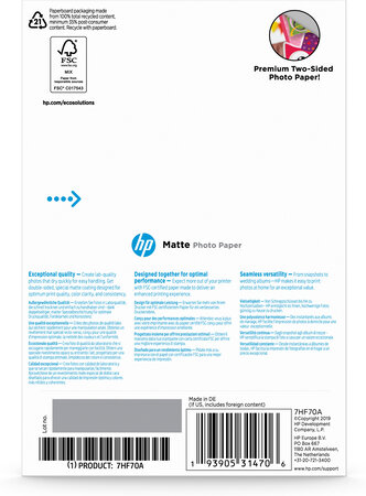 Hp matte fsc photo paper 4x6 25 sheets hp