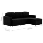 vidaXL Canapé-lit modulaire 3 places Noir Tissu