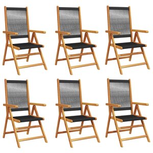 vidaXL Chaises inclinables de jardin lot de 6 noir bois massif acacia