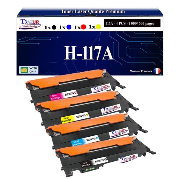 Lot de 4 Toners Laser compatibles avec HP W2070A  W2071A  W2072A  W2073A remplace HP 117A  - (Noir+Couleur)