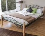 Design metal lit double 160 x 200 cadre de lit lattes bois neuf natural brun