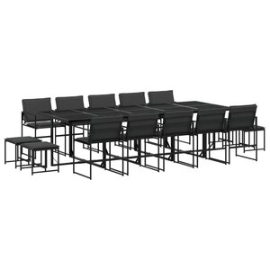 vidaXL Ensemble à manger de jardin avec coussins 15 Pièces noir textilène