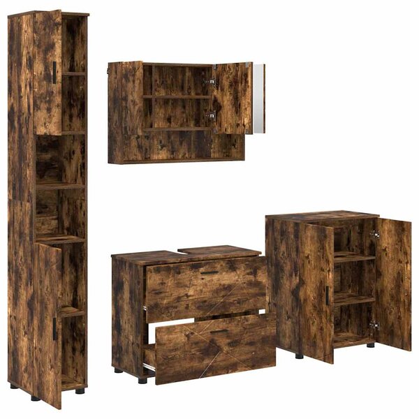 vidaXL Ensemble de mobilier de salle de bain 4 Pièces Chêne fumé