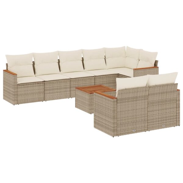 vidaXL Salon de jardin avec coussins 9 Pièces beige résine tressée