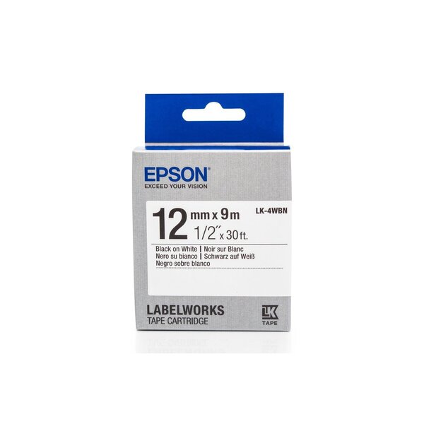 Lk-4wbn cassettes pour imprimantes d'étiquettes (noir sur blanc) 12mm epson