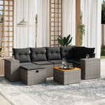 vidaXL Salon de jardin avec coussins 7 Pièces gris résine tressée