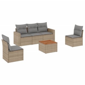 vidaXL Salon de jardin avec coussins 6Pièces mélange beige résine tressée