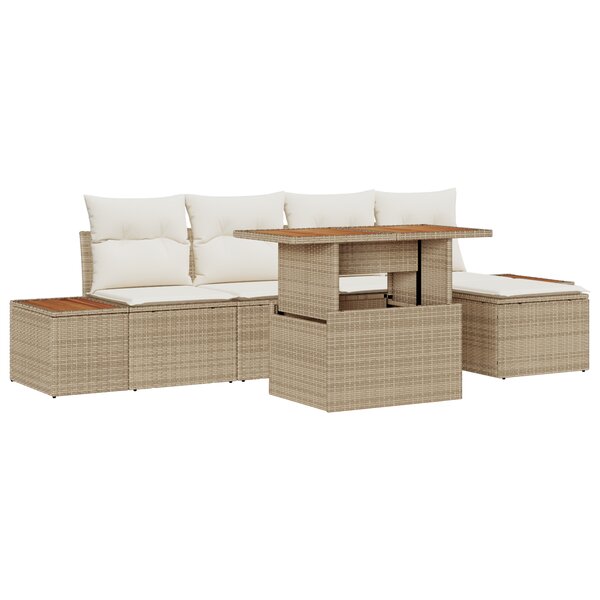vidaXL Ensemble de salle à manger de jardin 6 pièces avec coussins en poly rotin beige et bois d'acacia