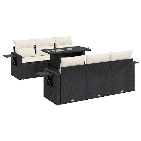 vidaXL Salon de jardin 7 Pièces avec coussins noir résine tressée