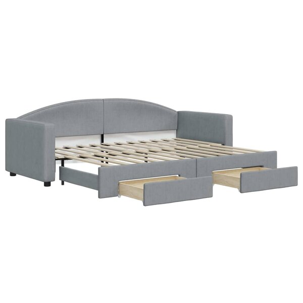 vidaXL Lit de jour avec gigogne et tiroirs gris clair 80x200 cm tissu