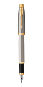 PARKER IM Stylo plume  métal brossé  plume moyenne  encre bleue  Coffret cadeau
