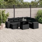 vidaXL Salon de jardin 8 Pièces avec coussins noir résine tressée