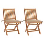 vidaXL Chaises de jardin lot de 2 et coussins beige Bois teck massif