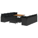 Ensemble de Canapés de Jardin 11 pièces avec Coussins Noir Rattan Poly Acacia