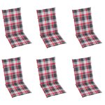vidaXL Chaises de jardin lot de 6 et coussins carreaux rouge Bois teck