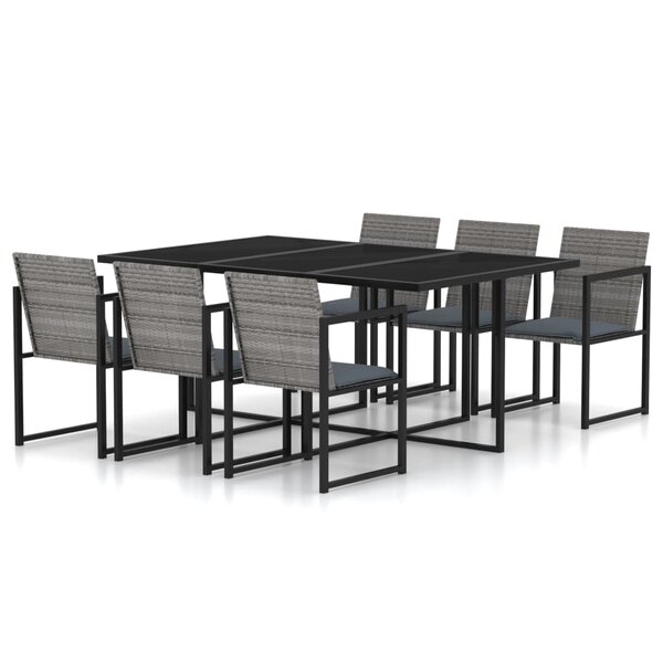 vidaXL Salon de jardin 7 Pièces avec coussins Résine tressée Gris