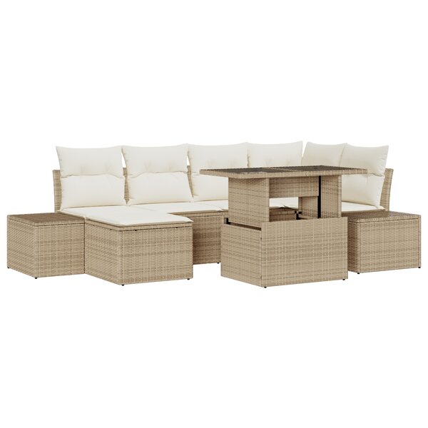 vidaXL Ensemble de canapé de jardin 7 pièces avec coussins beige en polyrotin
