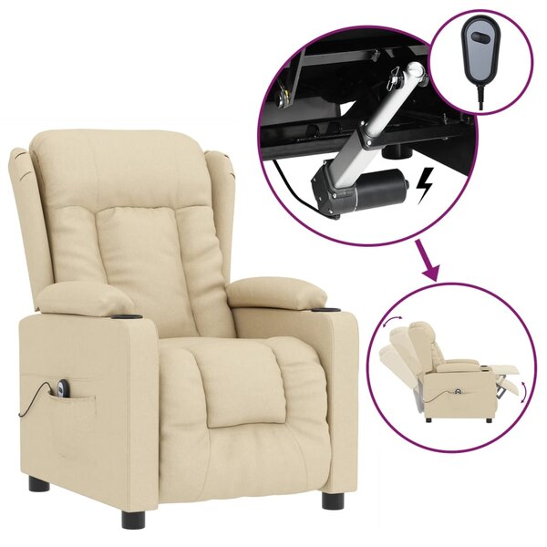 vidaXL Fauteuil inclinable électrique Crème Tissu
