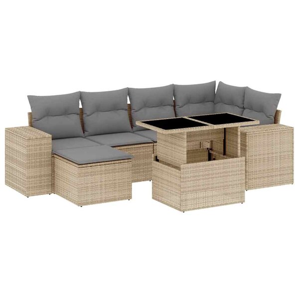 vidaXL Salon de jardin avec coussins 7 Pièces beige résine tressée