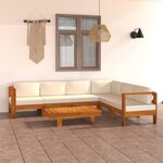 vidaXL Salon de jardin 7 Pièces avec coussins blanc crème Bois d'acacia