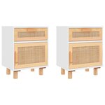 vidaXL Tables de chevet 2Pièces Blanc Bois de pin massif et rotin naturel
