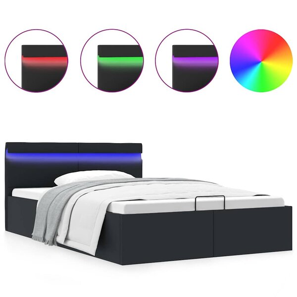 vidaXL Cadre de lit à rangement hydraulique sans matelas avec LED noir