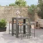 vidaXL Ensemble de bar jardin 5 Pièces gris poly rotin/bois massif acacia
