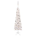 Vidaxl arbre de noël mince avec led et boules blanc 210 cm