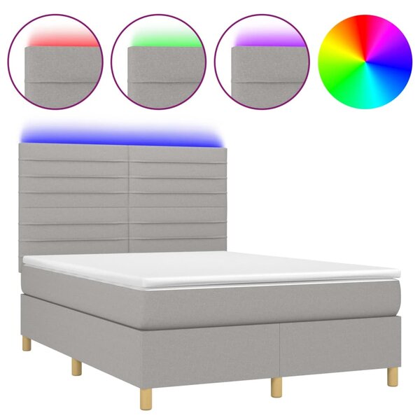 vidaXL Sommier à lattes de lit et matelas et LED Gris clair 140x190 cm