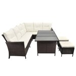 vidaXL Salon de jardin 4 Pièces avec coussins Résine tressée Marron