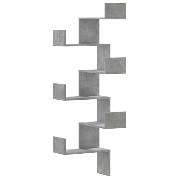vidaXL Étagère murale d'angle gris béton 45x45x147cm bois d'ingénierie
