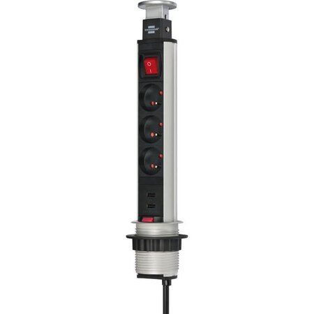 Brennenstuhl Multiprise TOWER POWER encastrable - 3 prises + 2 prises USB - avec 2m de câble