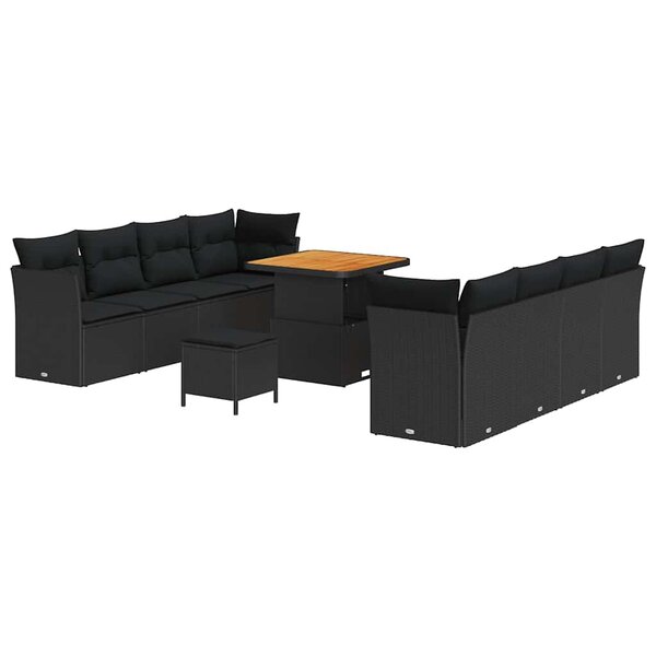 vidaXL Ensemble de canapé de jardin 11 Pièces Noir polyrotin