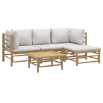 Salon de jardin meuble d'extérieur ensemble de mobilier 5 pièces avec coussins gris clair bambou 02_0016384