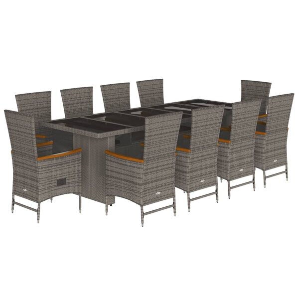 vidaXL Ensemble à manger de jardin 11Pièces avec coussins gris poly rotin