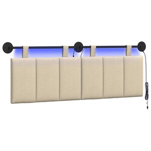 vidaXL Tête de lit suspendue Avec lumière LED Crème Tissu