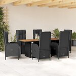 vidaXL Ensemble à manger de jardin coussins 7Pièces Noir Résine tressée