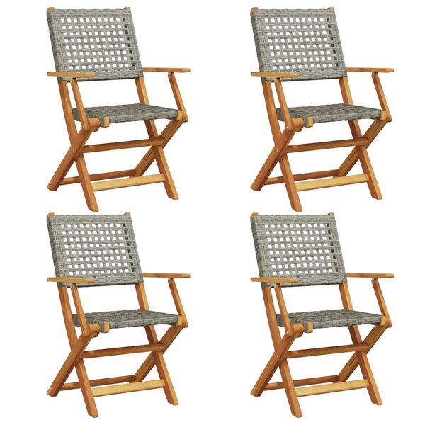 vidaXL Chaises de jardin pliantes lot de 4 gris poly rotin bois massif