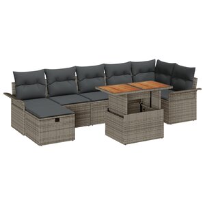 vidaXL Canapés de jardin 8 pièces avec coussins Gris Poly Rotin