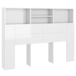vidaXL Armoire de tête de lit Blanc brillant 140x19x103 5 cm