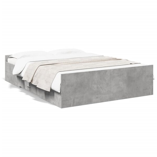 vidaXL Cadre de lit avec tiroirs sans matelas gris béton 135x190 cm