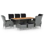 vidaXL Ensemble à manger d'extérieur et coussins 9 Pièces résine tressée