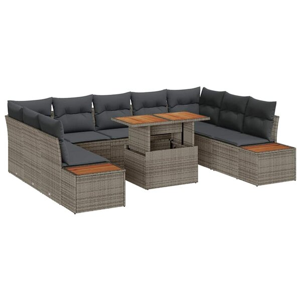 vidaXL Ensemble de salle à manger pour jardin 10 Pièces Gris  Marron