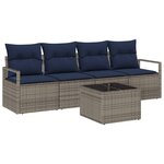 vidaXL Ensemble de Canapés 5 Pièces Gris et bleu polyrotin