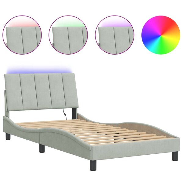 vidaXL Cadre de lit avec LED sans matelas gris clair 100x200cm velours
