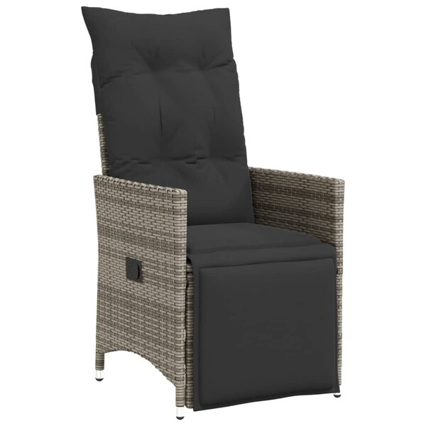 vidaXL Chaise inclinable de jardin avec coussins gris résine tressée