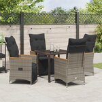 vidaXL Ensemble de Salle à Manger de Jardin de 5 Pièces avec Coussins Gris Poly Rattan