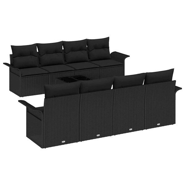 vidaXL Ensemble de canapé de jardin avec coussin 9 Pièces Noir polyrotin