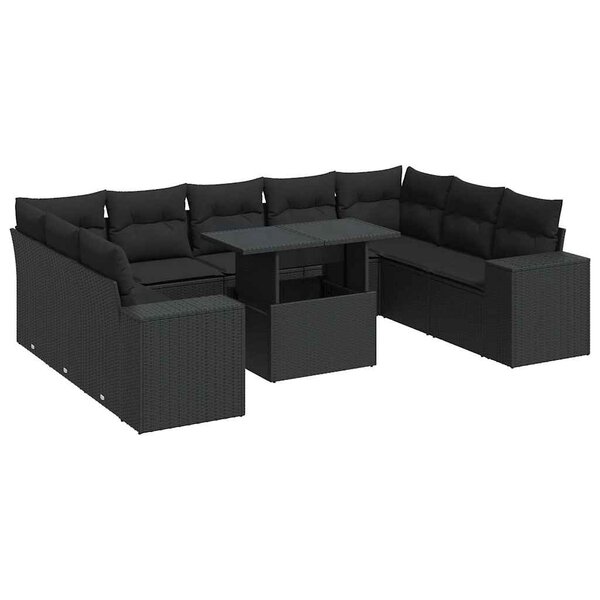vidaXL Salon de jardin 10 Pièces avec coussins noir résine tressée