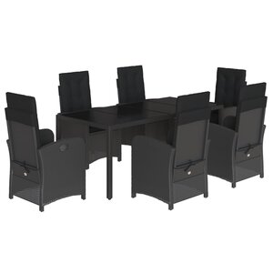 vidaXL Ensemble à manger de jardin coussins 7Pièces Noir Résine tressée